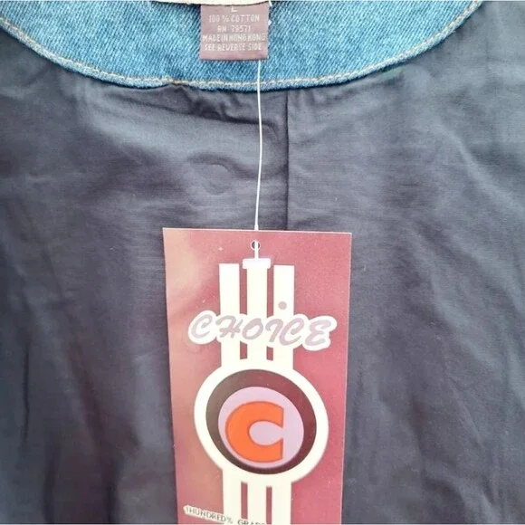 First Choice VTG 1990s Men's Premium Denim Varsity Bomber Jean Jacket Blue NWT - Picture 11 of 16